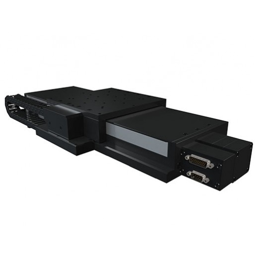 The LM3-200 is a compact, low profile linear stage that is built for a long life with high duty cycles. It features an optical limit switch, rotary encoder, and precision ground ball screw drive.