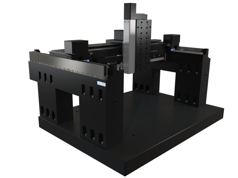 Precision XYZ Motion System with Ironless Linear Servo Drive, Recirculating Linear Guide Ways, and Linear Encoder