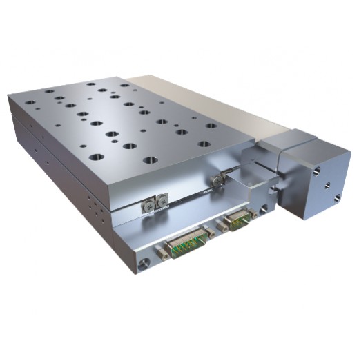 High precision linear stage for vacuum use, with glass scale optical encoder